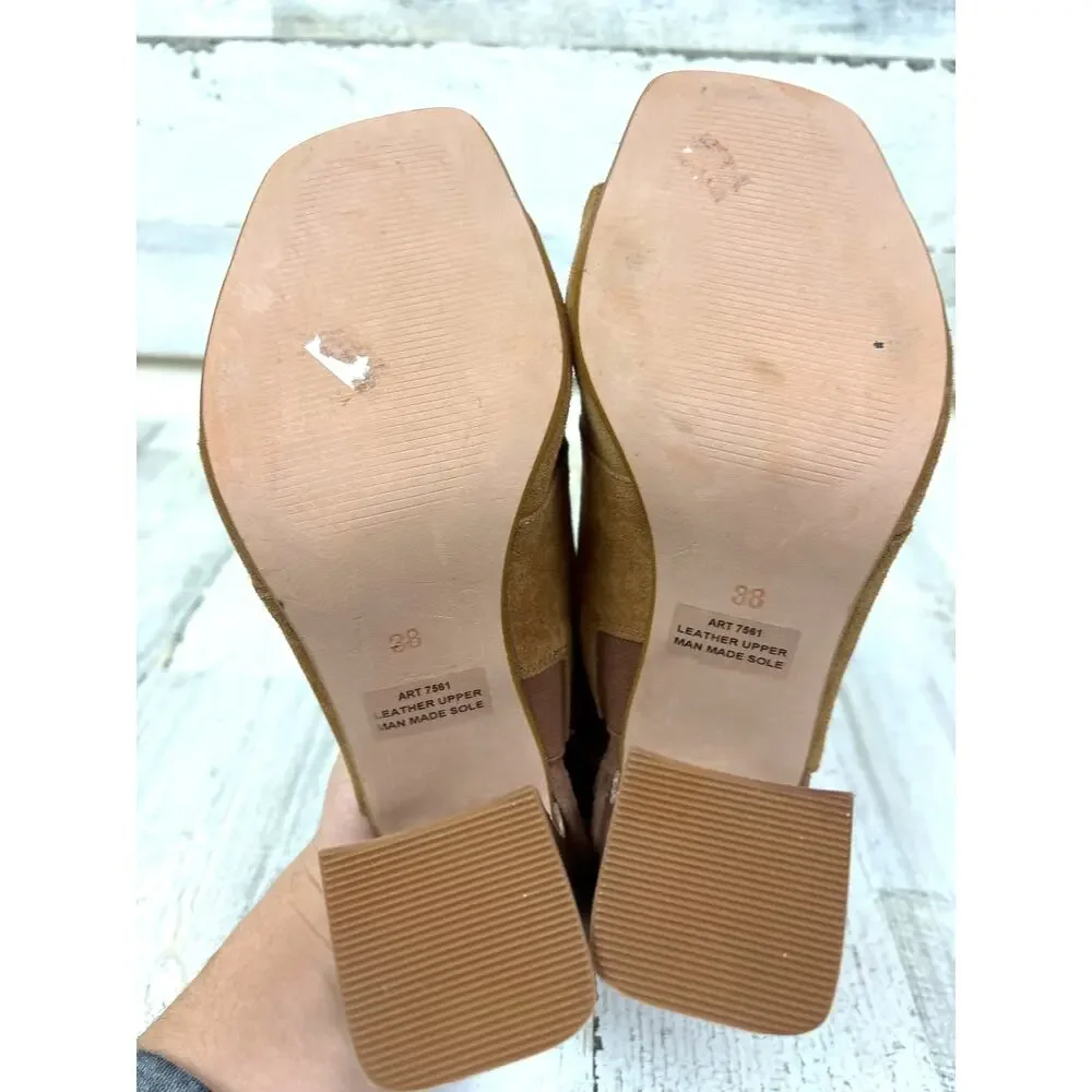 Christian Di Riccio Womens 7.5 Brown Suede Open-Toe Buckle Heeled Sandal NEW